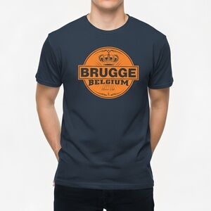Brugge Belgium Travel T-Shirt - Navy Blue - Men's Large - Royal Crown Design